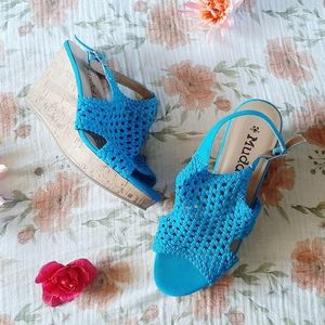 Cute Bright Blue Boho Wedges